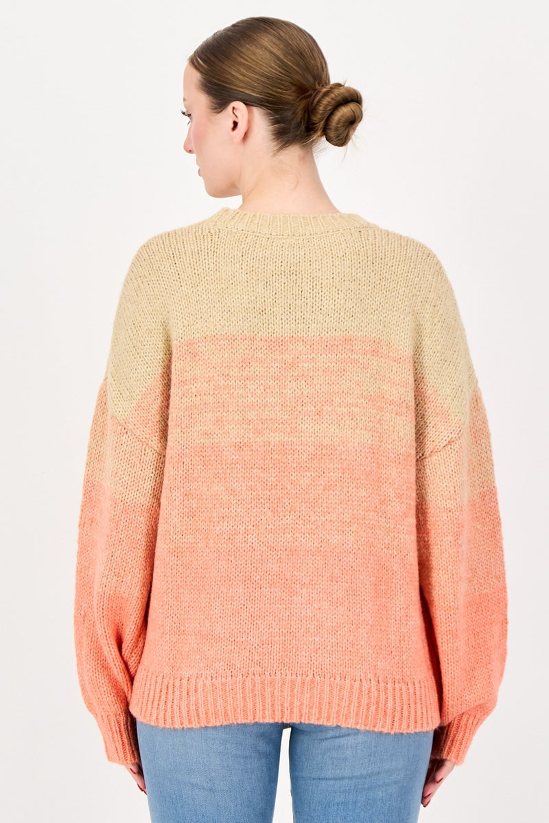 Fire & Glory Women Crew Neck Crochet Sweater, Orange - Image 3